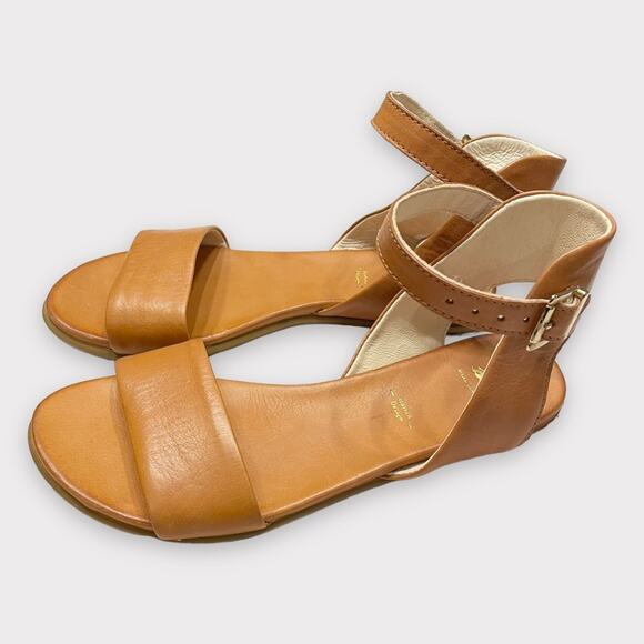NWOT BATA buttery soft leather brown ankle strap flat sandals size 6 - Picture 1 of 6